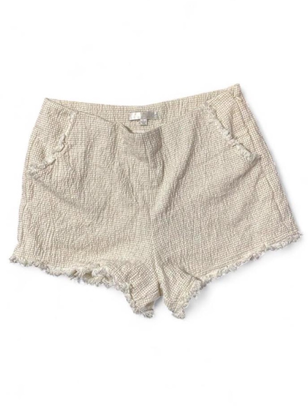 J.O.A Cream Tweed Woven Raw Hem High Rise Cotton Tweed Shorts Large